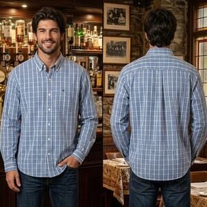 Chaps Classic Green/White/Blue Check Long Sleeve Shirt Men's Size XL 46-48
